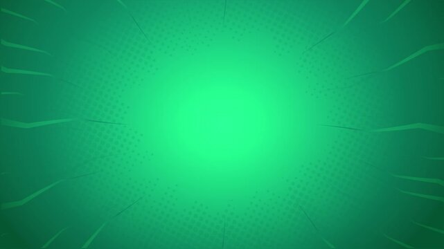 Green comic book style background with radial speed lines and halftone dots