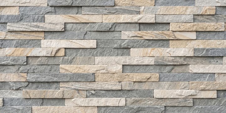 rustic stacked stone veneer wall texture with mixed gray and beige tones. rough natural slate tiles for exterior facade or interior fireplace cladding.

