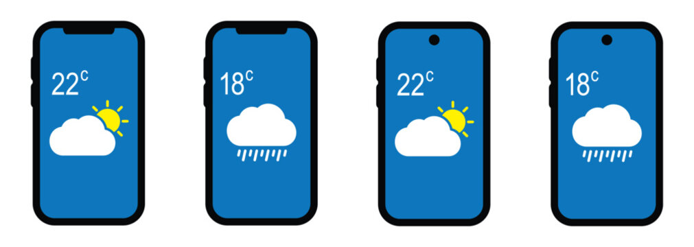 Weather forecast on phone icon illustration
