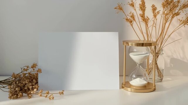 White Card, Hourglass Vase, Dried Flower Decor, Minimalist Still Life in Sunlight