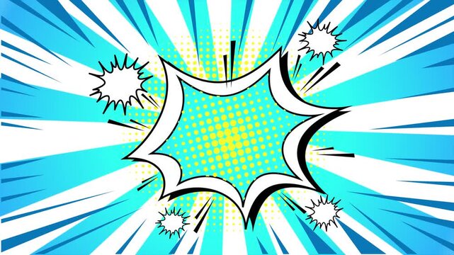 Comic book style blue explosion background with speech bubble for graphic design