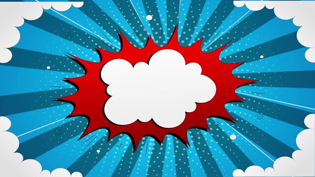 Comic book style explosion background with a central white speech bubble