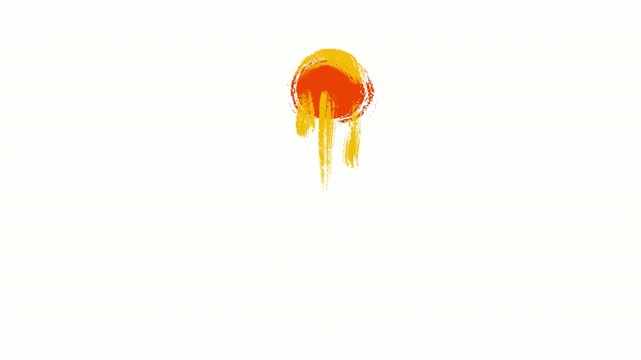 Animated bouncing orange ball with impact splash effect on white background, hand drawn texture doodle circle jump frame by frame motion graphic element for video editing and modern design project.
