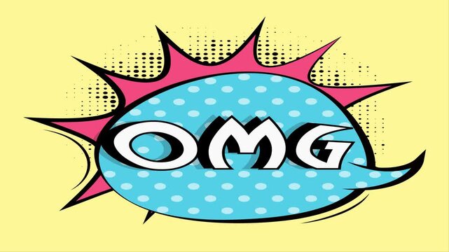 OMG comic book speech bubble animation with pop art style on yellow background