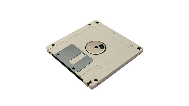 Vintage grey computer floppy disk media isolated on transparent background