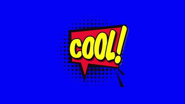 Cool comic book speech bubble animation with halftone pattern on blue background