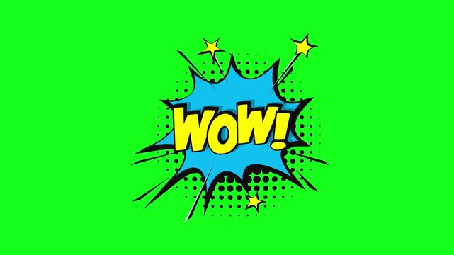 Wow comic book speech bubble animation with green screen background