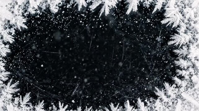 Dark Winter Frost Texture with Snow Crystals and Atmospheric Ice