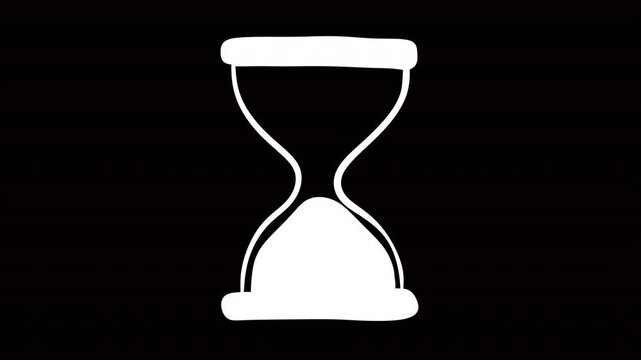 2d animation white hand drawn hourglass icon isolated on black background in minimal style sandglass clock timer animation for loading, waiting, business concept or countdown design element.