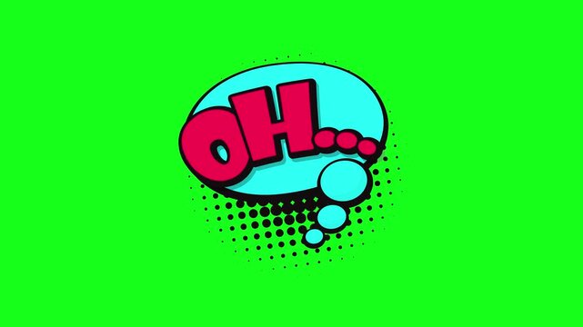 Comic book speech bubble with Oh text animation on a green screen background