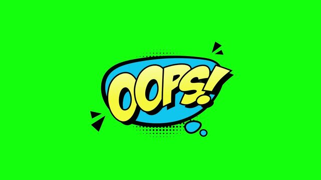 Oops comic book speech bubble animation with green screen background