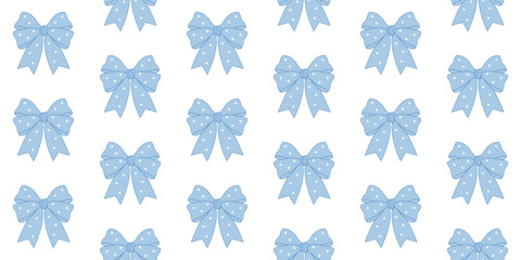 Fototapeta premium Seamless pattern with cute blue bows on transparent background. Vector
