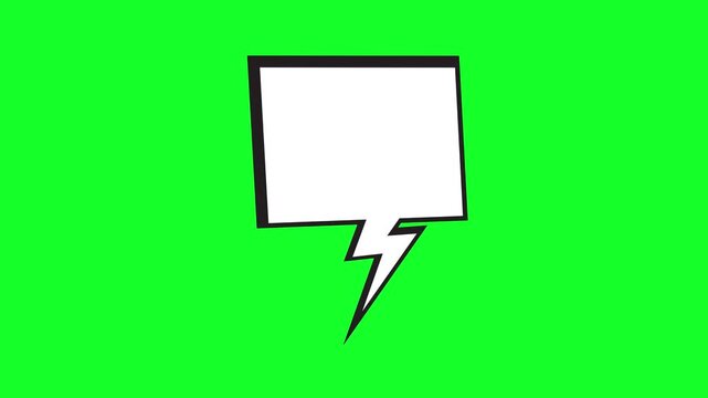 White speech bubble with black outline on a green screen background