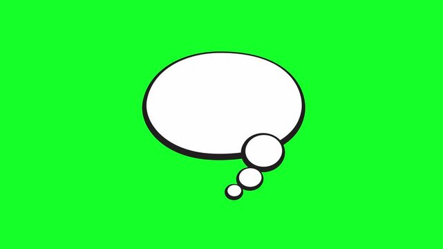 White thought bubble with black outline on a vibrant green chroma key background