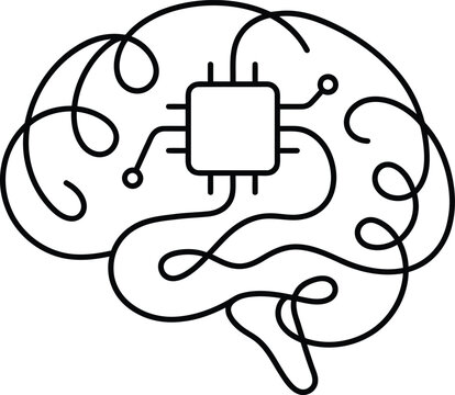 Human brain outline with digital microchip computer icon