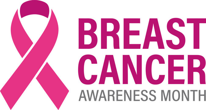 Breast cancer awareness month vector illustration featuring bright pink ribbon symbol and bold typographic text design