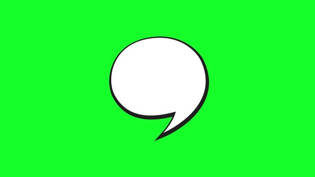White speech bubble icon with black outline isolated on a green screen background