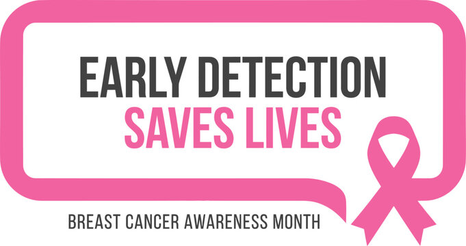 Pink vector banner featuring bold typography supporting breast cancer awareness month with a ribbon graphic element