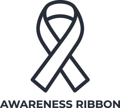Minimalist awareness ribbon vector illustration featuring clean black outlines designed for health campaigns and charitable social causes