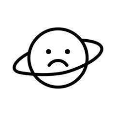 Minimalist black outline of a sad saturn planet with rings and frown face emoji for space and environmental concepts or mental health topics isolated on white background © kawankerja