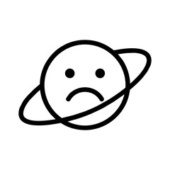 Sad planet icon with planetary ring minimalist black and white line art illustration for environmental or mental health concepts © kawankerja