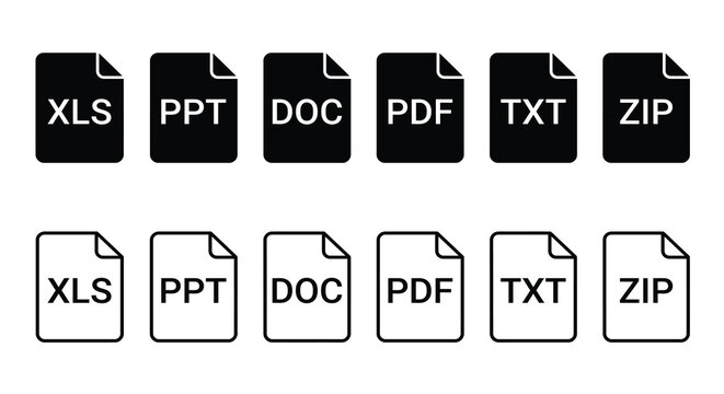 File type icons representing common document formats flat vector style