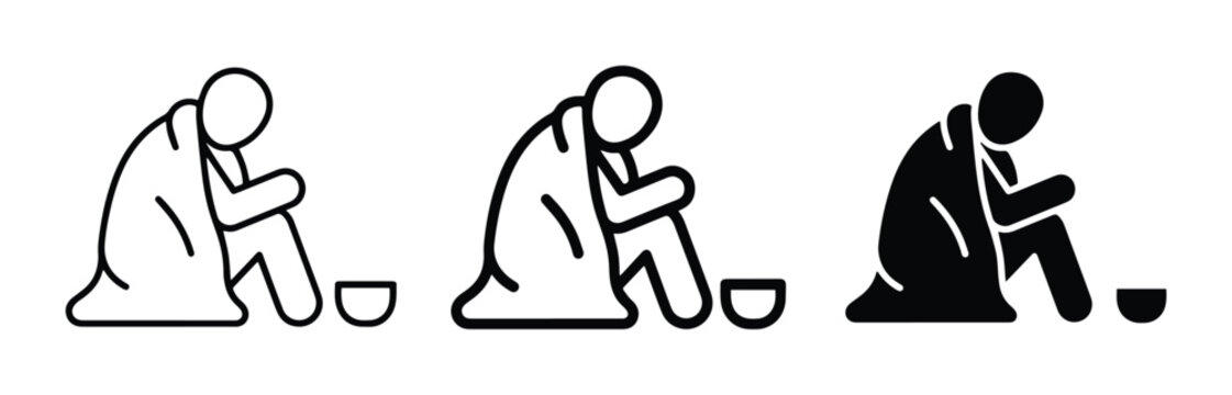Homeless Person Icon, Beggar Symbol, Poverty Silhouette, Social Issue Vector Art