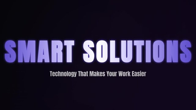 Smart solutions typography motion graphic, purple technology title animation background for modern corporate presentations