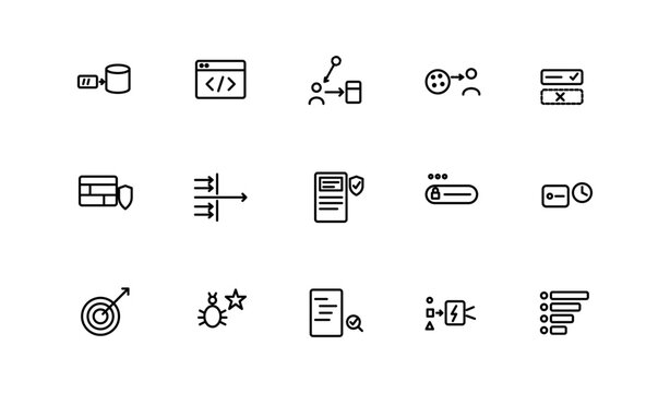 Web Security Icon Set, SQL Injection, XSS & WAF, Editable Stroke