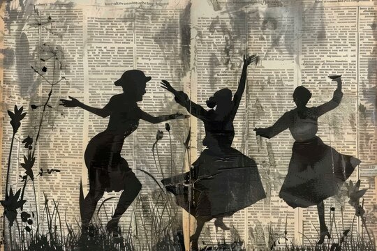 People dancing ephemera border drawing collage adult.