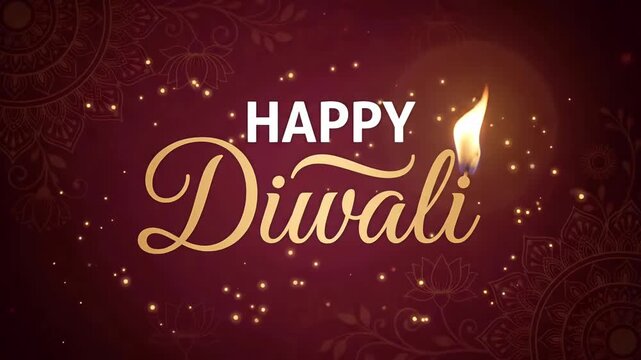 Happy Diwali animated greeting background with glowing flame and elegant mandala patterns for the Indian festival of lights motion graphic
