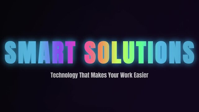 Futuristic Glowing Smart Solutions Text Title Motion Graphic, Colorful Neon Typography Background for Business Technology