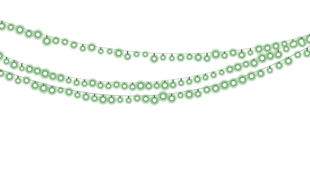 PNG image of Green Christmas string lights illustration, festive hanging fairy light garland, party decoration vector element isolated on Transparent Background isolated