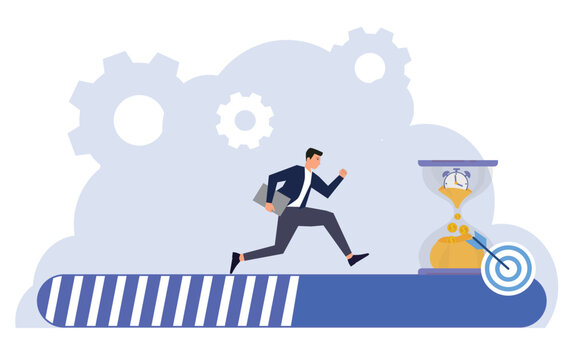 Businessman running on progress bar to reach success, business mission and goal, time is money