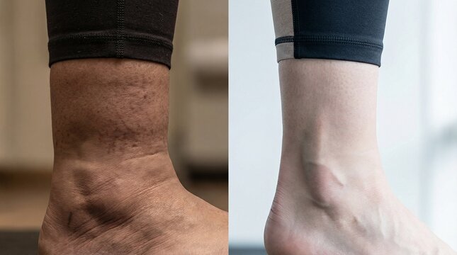 Before and After Comparison of Swollen and Healthy Female Ankles.