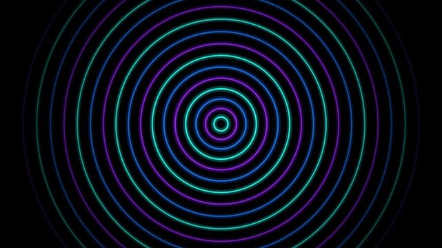 Neon glowing concentric circles abstract background animation