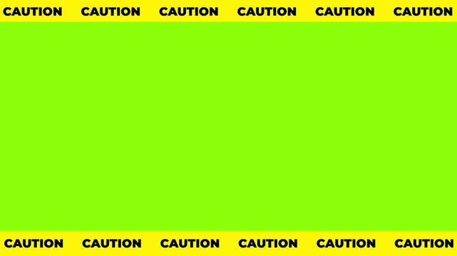 Continuous Scrolling Seamlessly looping Caution Text across the top and bottom of the Yellow frame On Green Screen Background