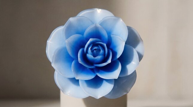 Symmetrical 3d blue flower rendered with delicate layered petals and studio lighting
