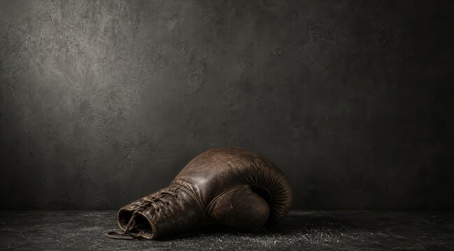 Minimalist vertical sports poster with boxing glove on dark floor