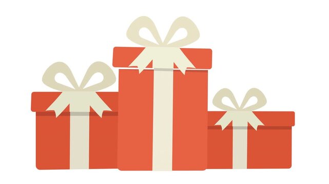 Animated red gift boxes with bouncing lids representing holiday celebration and festive joy. Chroma key green screen with alpha channel. (loopable)