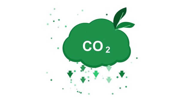 Green co2 reduction cloud animation with falling downward arrows and leaves for eco friendly climate change concepts and sustainable environmental projects