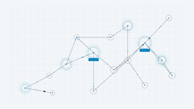 Abstract technology network node connection digital background, with glowing lines, and data flow animation