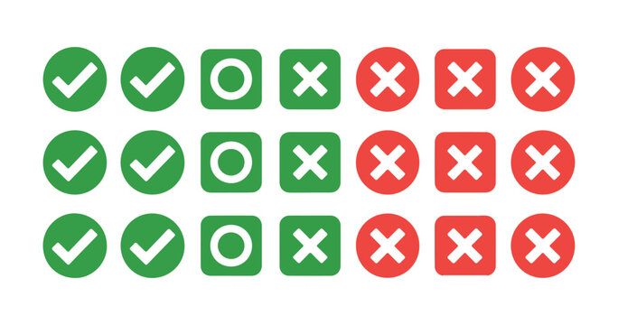 Validation icons set featuring green check marks and red cross symbols for web interface status indication.