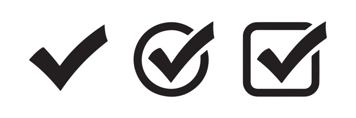 Check mark sign icons set in black colors providing visual indicators for survey forms or bullet point lists. © Md