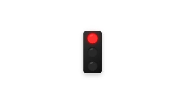 Traffic Light Animation with Red Yellow and Green Lights Changing Sequentially, Road Safety, Transportation and Traffic Signal Concept on White Background
