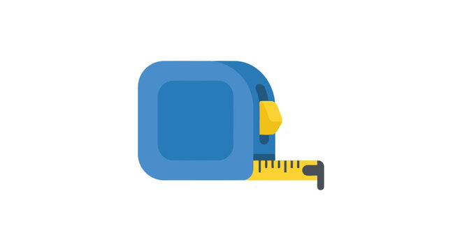 Blue retractable measuring tape with yellow markings on a white background