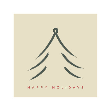 Minimalist abstract Christmas tree created with brushstrokes and Happy Holidays text, providing a simple yet elegant design for greeting cards and festive promotions