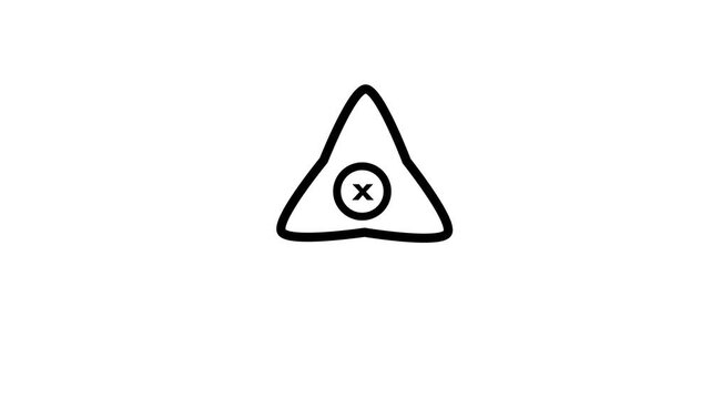 Triangle warning symbol with cross icon animation on clean white background motion.4k video