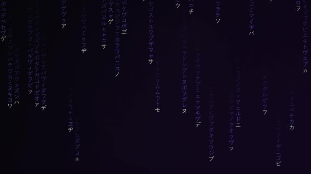 Digital Rain Matrix Code Motion Background, Purple Cyber Japanese Character Data Stream, Abstract Technology Concept Loop