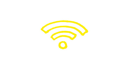 Hand drawn yellow wifi signal symbol doodle isolated on a clean white background, a simple marker style sketch with a natural handmade look, perfect for cafe and hotel signs, free wifi notices, tech b © Muhammad